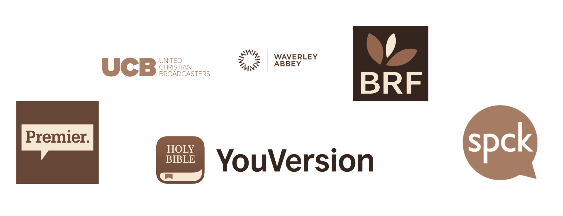 Organisations that have featured Naomi Aidoo, including UCB, Waverley Abbey, BRF, Premier, YouVersion and SPCK